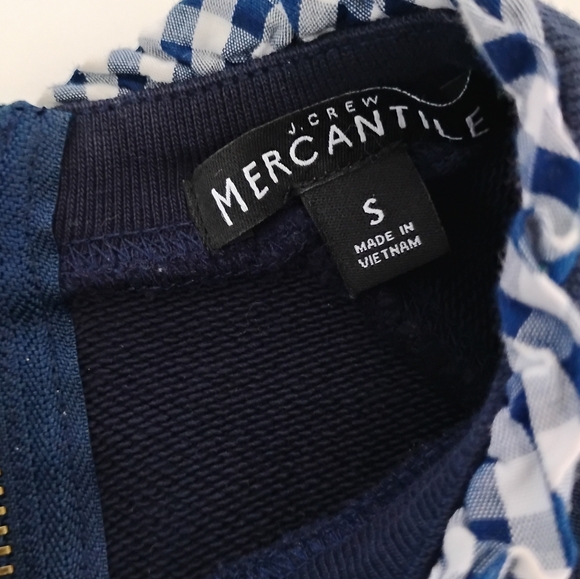 J.Crew Cotton Sweatshirt Micro Ruffle Neck Classic Navy Blue Gingham Size Small - Picture 11 of 13